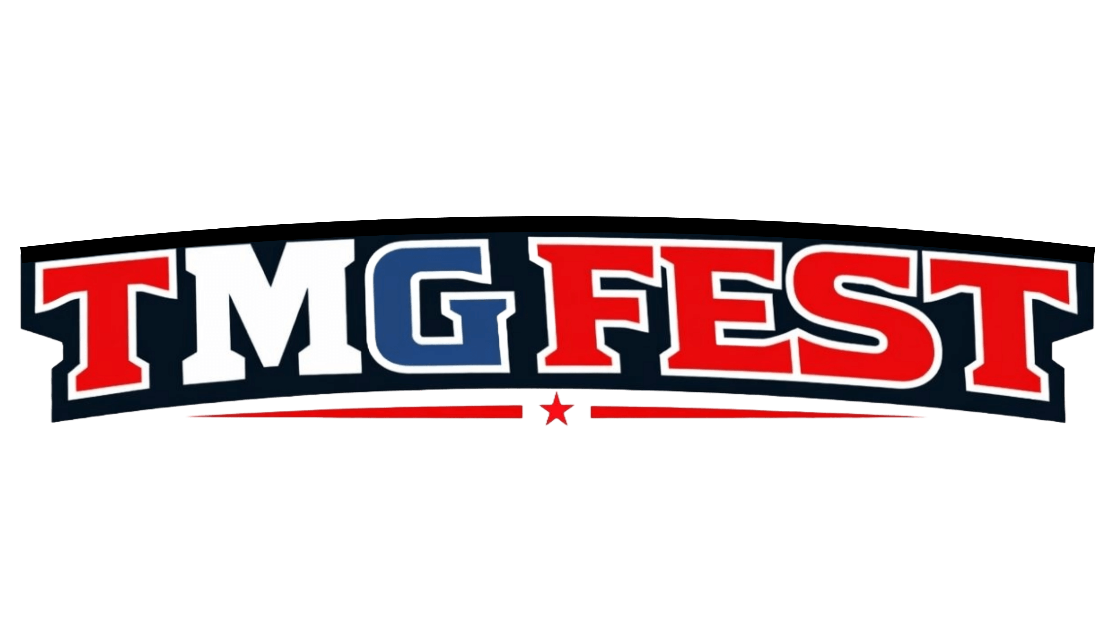 Logo with 'TMG FEST' text in red, white, and blue on a black background