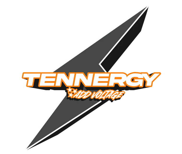 Tennergy logo with a black lightning bolt on a white background