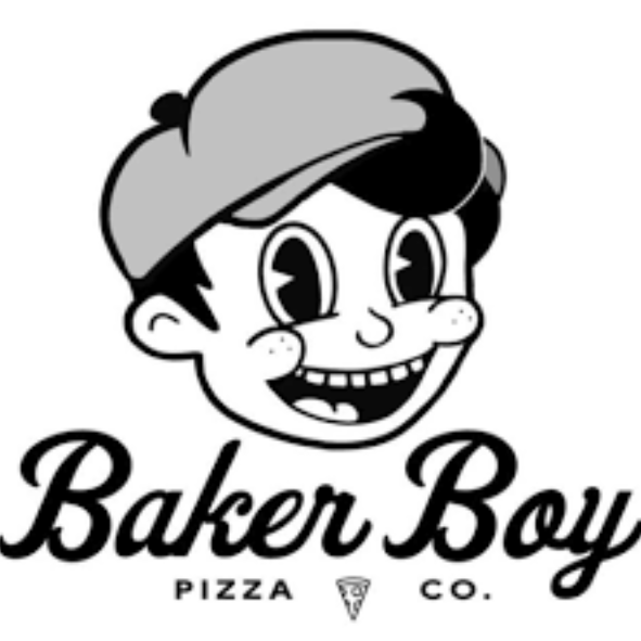Logo of Baker Boy Pizza Co. featuring a cartoon character with a cap.