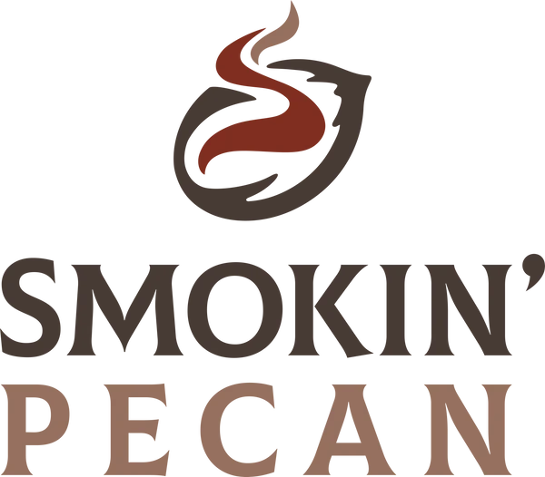 Logo of 'Smokin' Pecan' with a stylized pecan shell and flame on a white background.